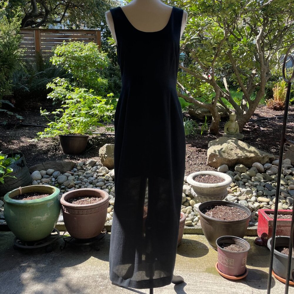 Hirsch Germany Dress Black Semi Sheer Lined Maxi Sleeveless Scoop Neck Size 10